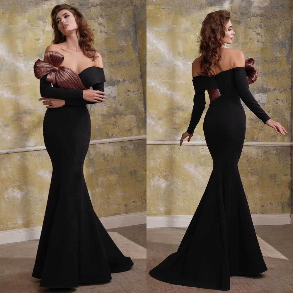 

Customized Exquisite Sparkle Jersey Draped Flower Pleat Valentine's Day Mermaid Off-the-shoulder Bespoke Occasion Gown