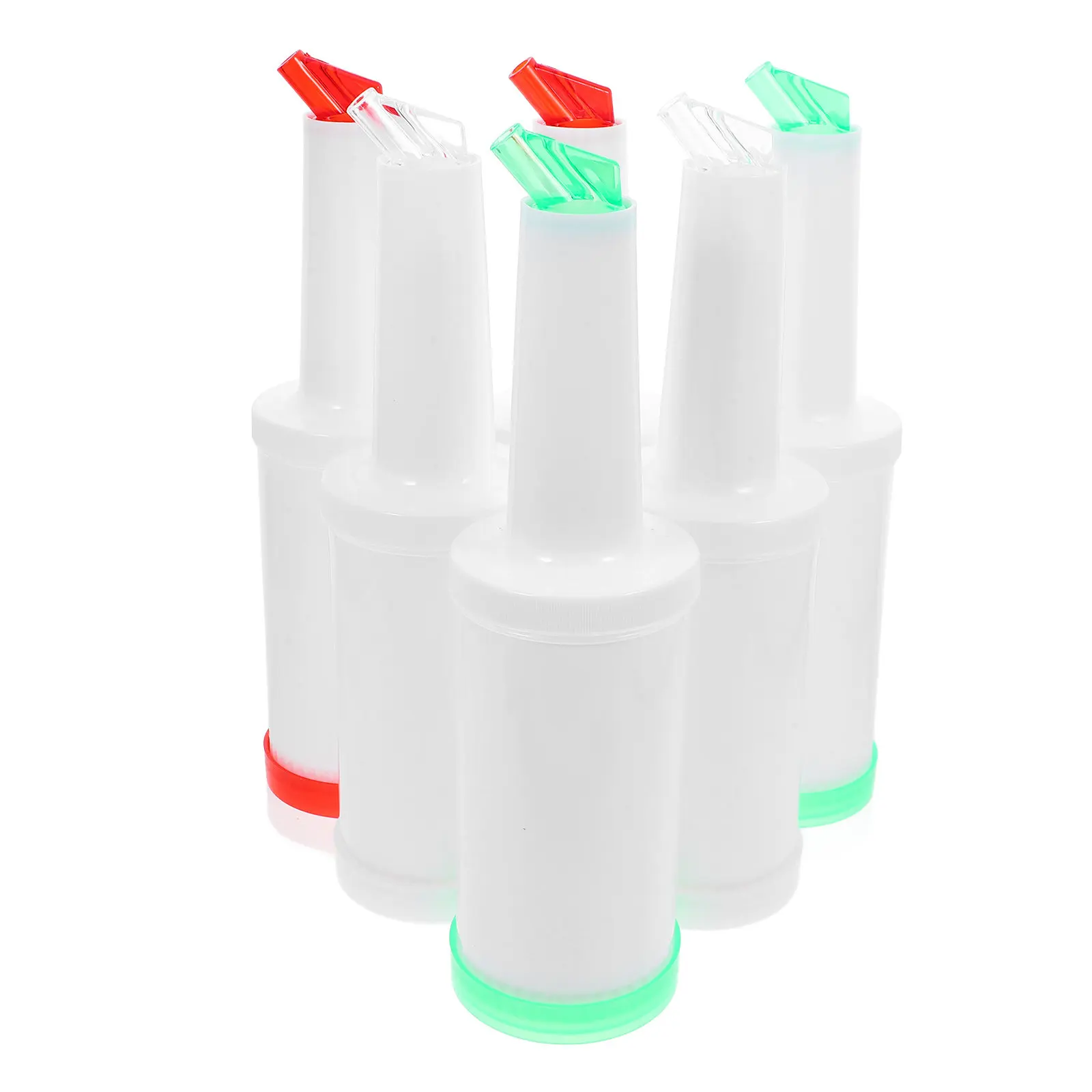 

6pcs Fruit Juice Bottles 1L Bar Pour Containers Leak-Proof Plastic Dispensers Easy Pour Bottles For Bartending Lightweight