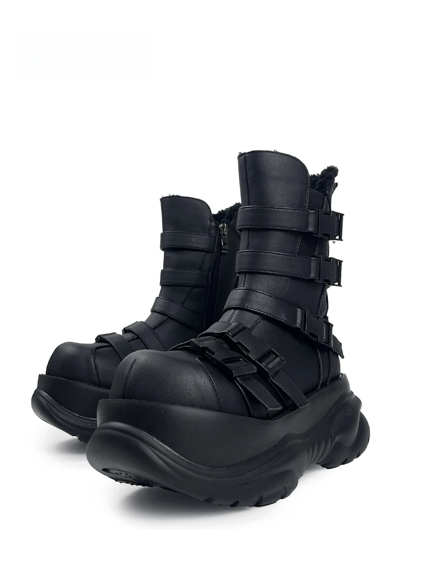 

MibVias Punk Style Furry Boots Women's Thick Bottom Platform Motorcycle Boots Winter Warm High Heel round Toe Booties