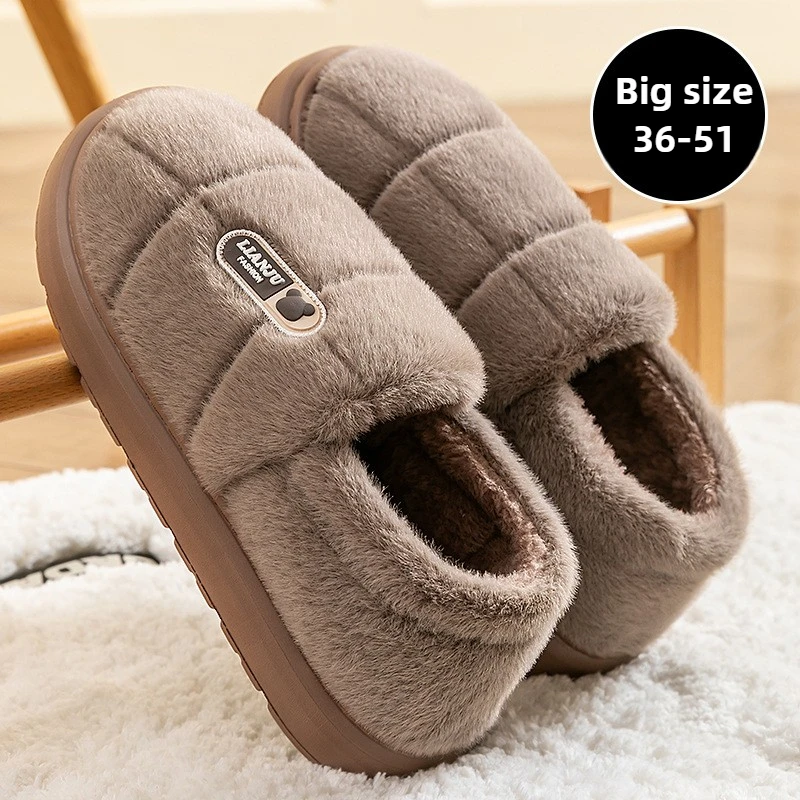 

Men's slippers Winter Solid Color Wrap Heels Plush Slippers Non-slip Warm Women Men Home Casual Cotton Shoes Big Size 50 51