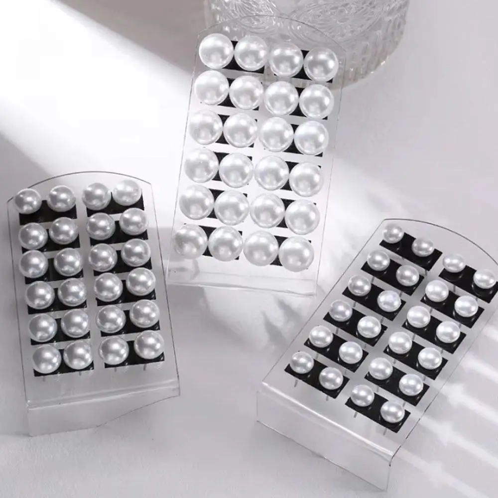 12Pairs White Imitation Pearl Stud Earrings For Women Girls Ear Stud Round Ball 8mm 10mm 12mm Fashion Body Piercing Jewelry