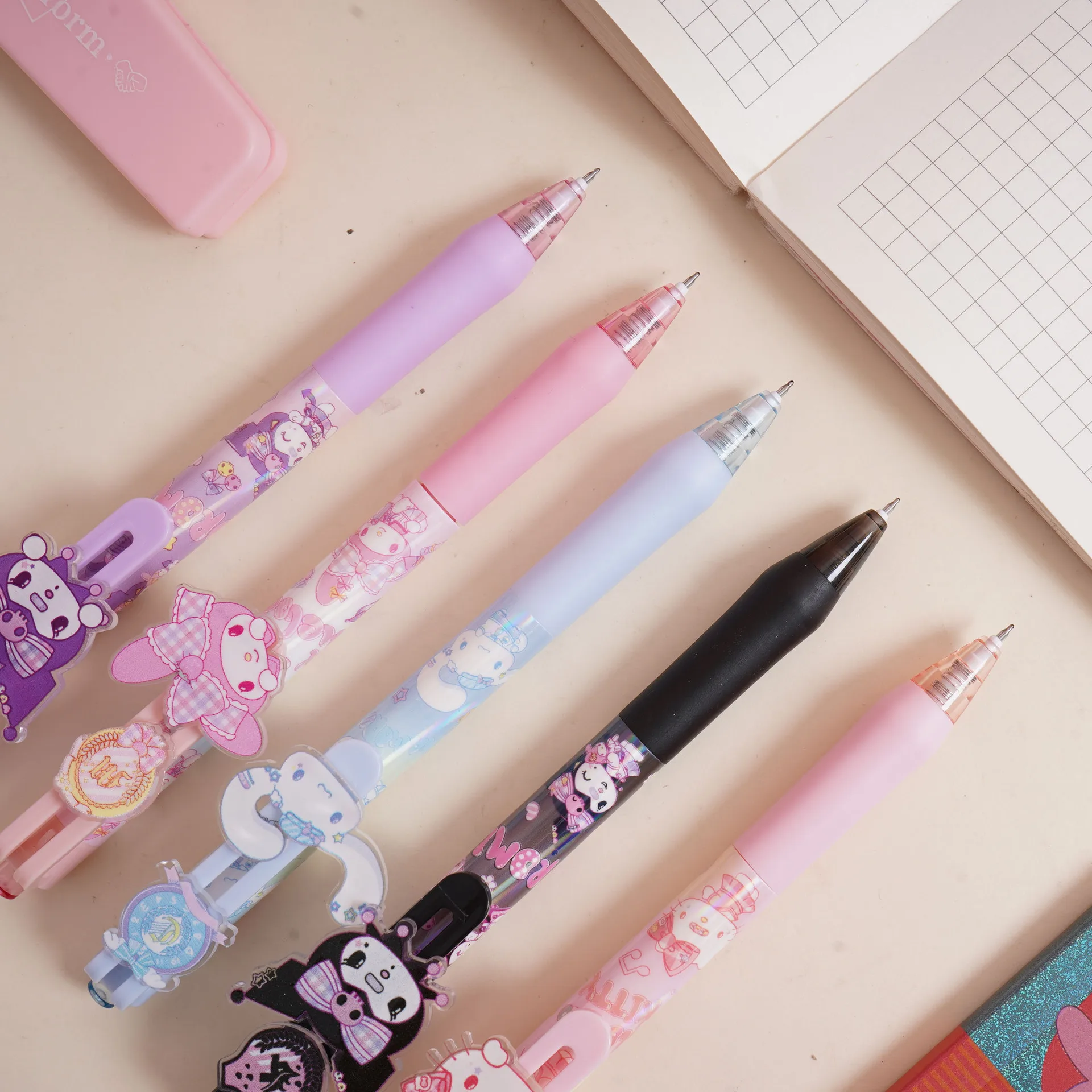 4/5/6 Stück/Set 0,55 mm Sanrio Kuromi Cinnamoroll Melody Kawaii Druck-Neutralstift-Box Cartoon Niedlicher Druckstift – Detail 12