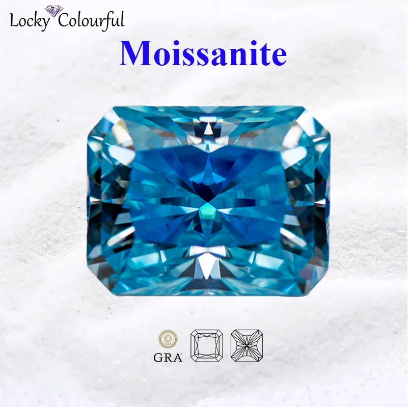 Moissanite Radiant Cut VVS1 Aquamarine Color with GRA Certificate for DIY Charms Beads Jewelry Making Bracelet Rings Materials