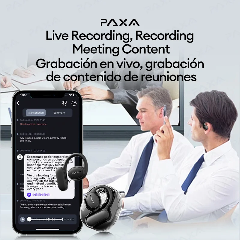 Obrázek 4: PAXA aktualizovat AI chytrý sluchátka posuvný pohyb 100+ jazycích Bluetooth sluchátka open-ear bezdrátový sluchátka bas stereo long-li