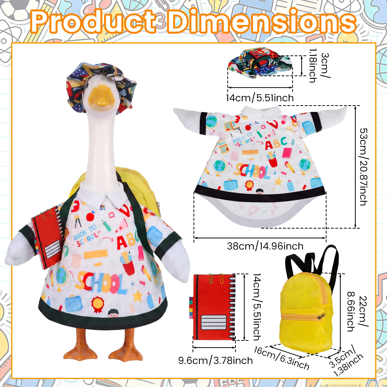 23 Inch Back to School Themed Porch Goose Outfits Fun Classroom Porch Goose Statue Costume School Opening Lawn Goose Dress Up