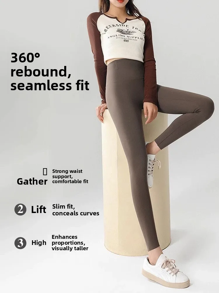 Thiened Fce arkskin Fitn Calças Femininas Cintura Alta Abdômen um Outono Inverno Novo Sle Outerwear Bot