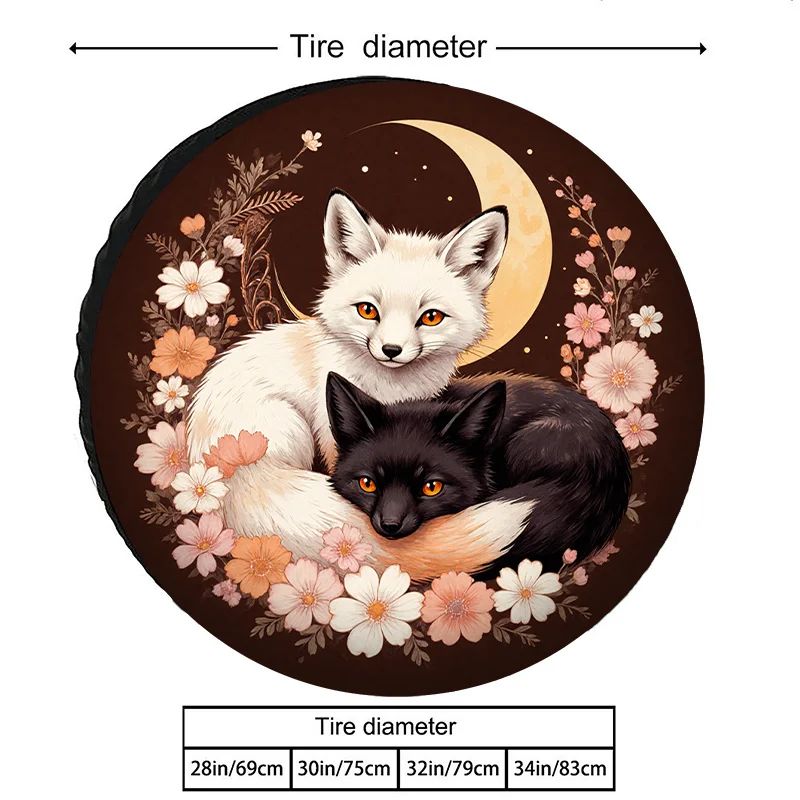 Polyester Car Tire Covers With Fox Floral Pattern, Wear-Resistant, Anti-Slip, All-Season Dust Protection