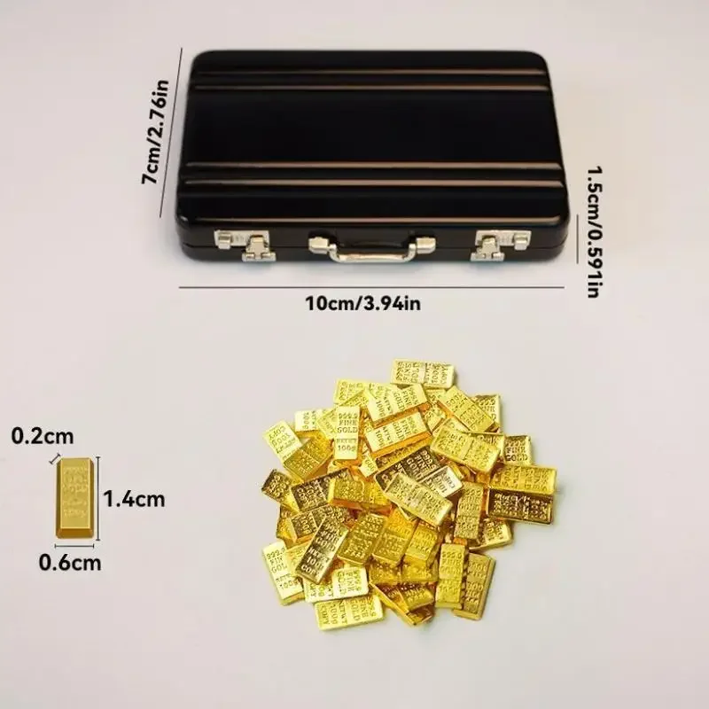 Miniature Dollhouse Aluminum Alloy Suitcase With Gold Bar Toys Password Cash Money Box Kids Educational Playset