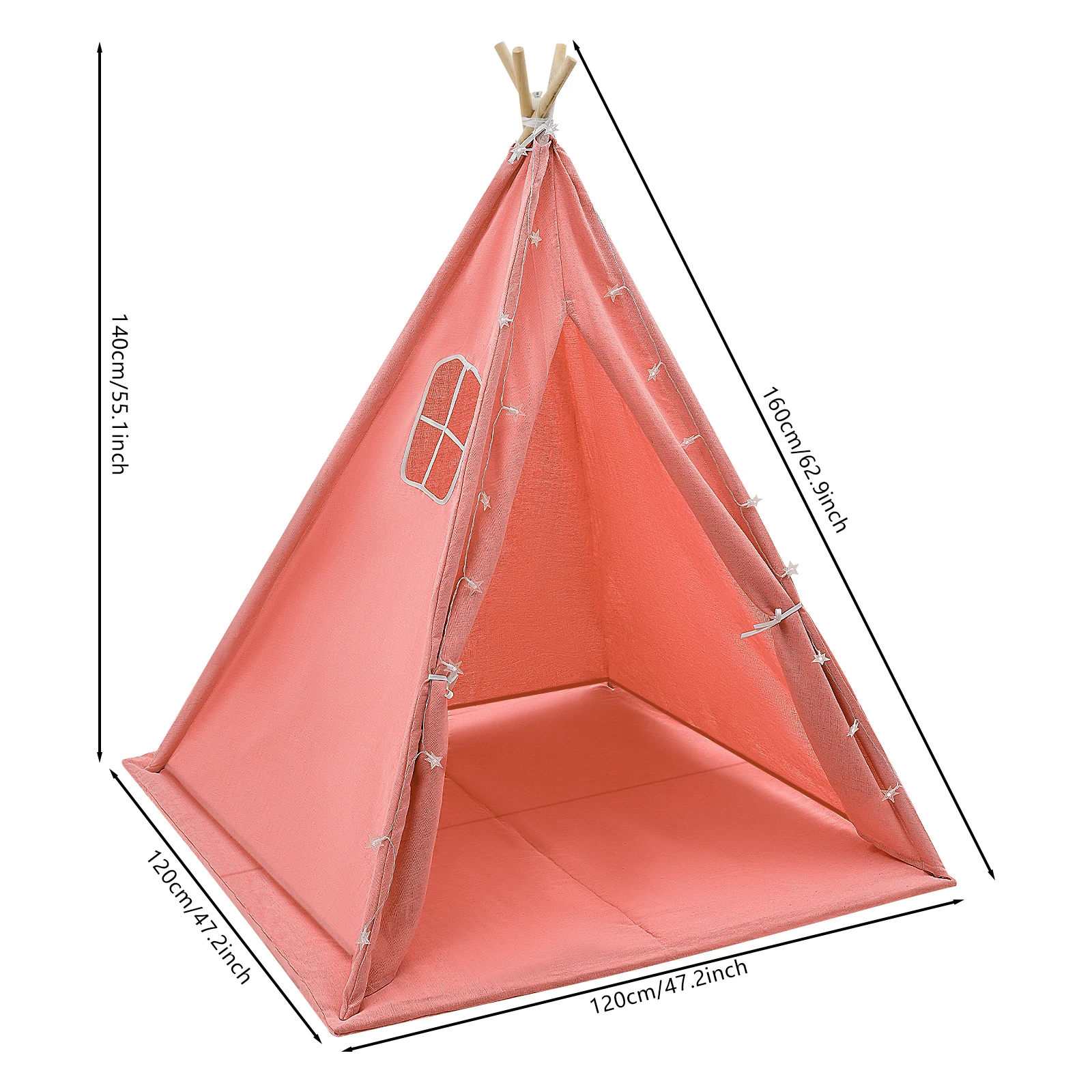 Tipi-Zelt für Kinder – Spielzelt aus 100 % Baumwolle und Leinen mit gepolsterter Matte und Sternlichtern, faltbares Indoor-Spielzelt für Mädchen und Jungen – Detail 5