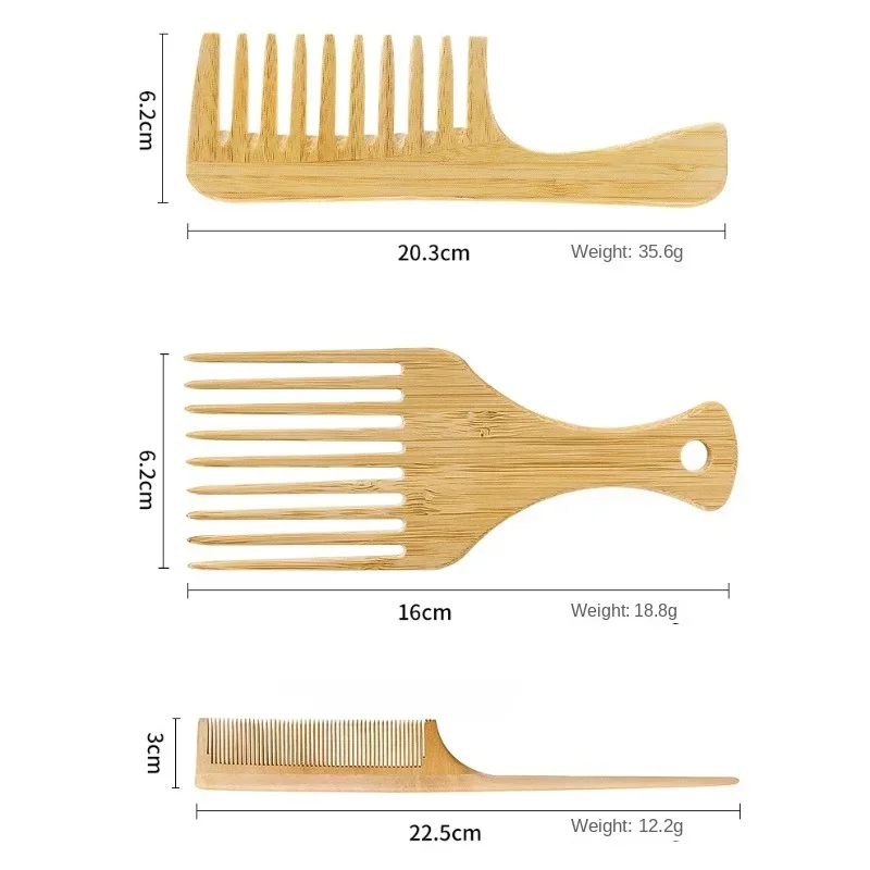 1Pcs Natural Bamboo Wooden Hair Comb Anti-Static Afro Fork Combs For Women Round Wide Tooth Wood Comb Hair Brush women