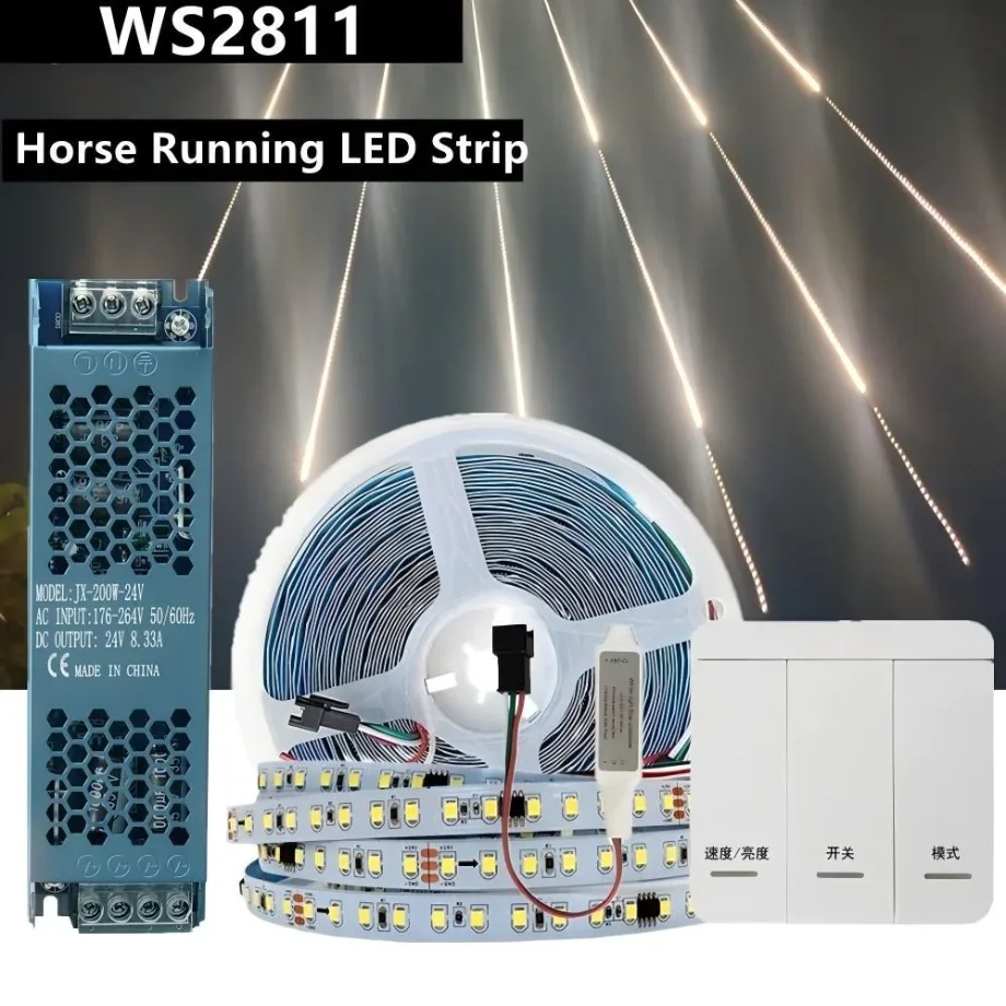 DC 24V Running Water Flowing LED Strip Light 5M 10M 15M 20M WS2811 SMD2835 Horse Race Pixel Addressable Flexible Linear Lamp Set