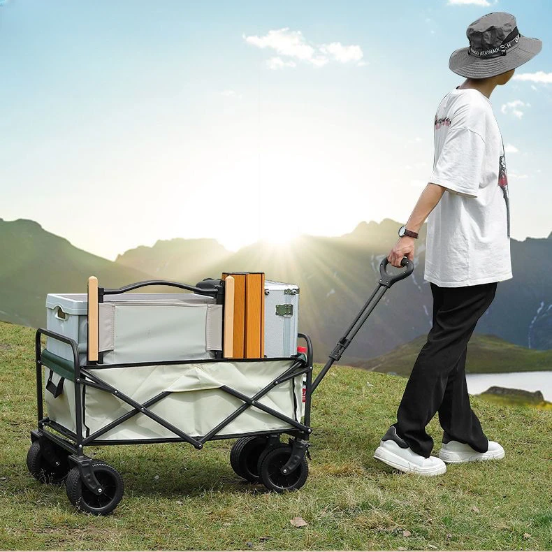 Folding Cart Portable Foldable Picnic Stall Handcart Shopping All Steel Frame Sturdy Table and Box Dual Use for Trekking Tools