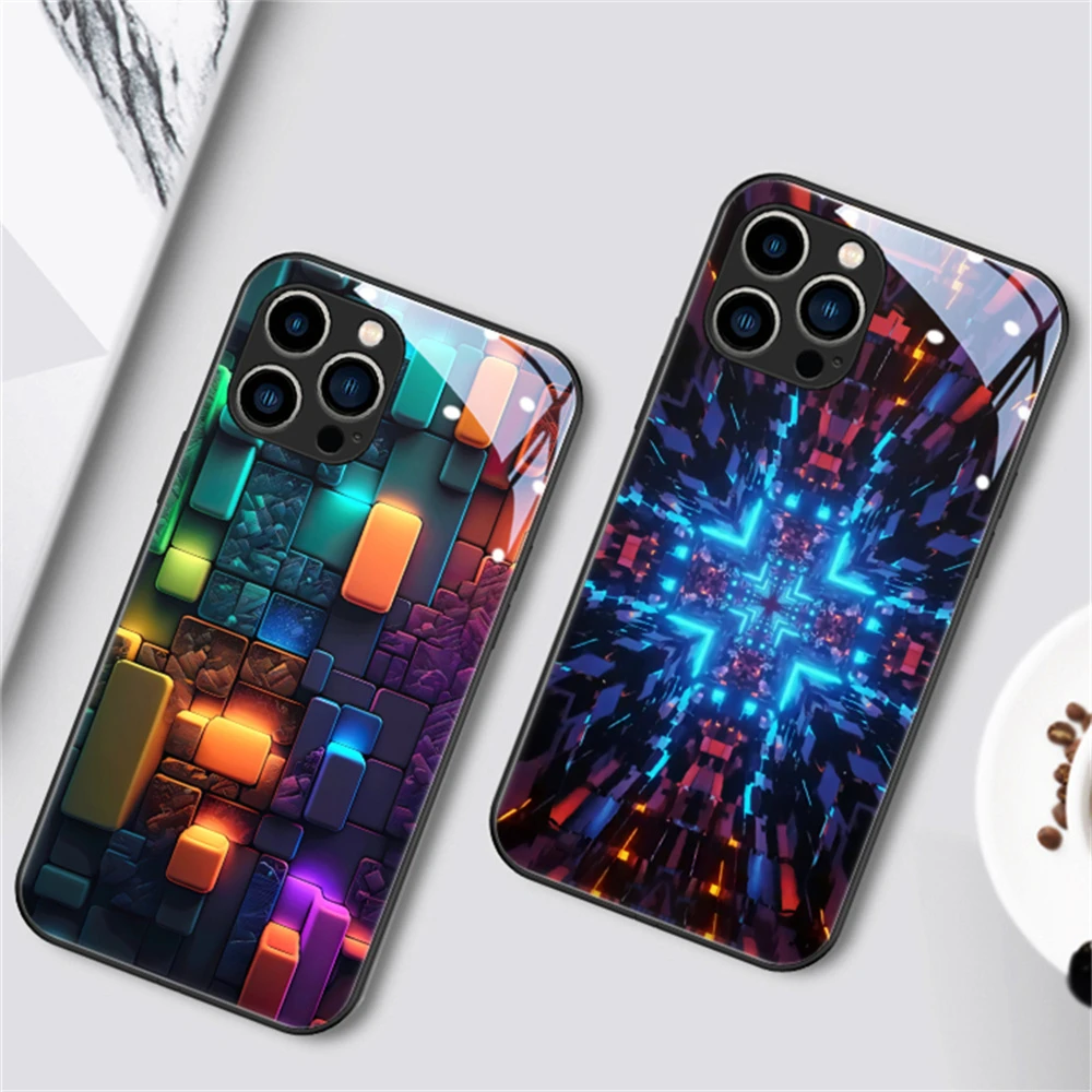 Luxury Punk Abstract Pattern LED Light Luminous Phone Case For iPhone 15 14 13 12 11 Pro Max X XR XS 6 7 8 Glitter Back Cover