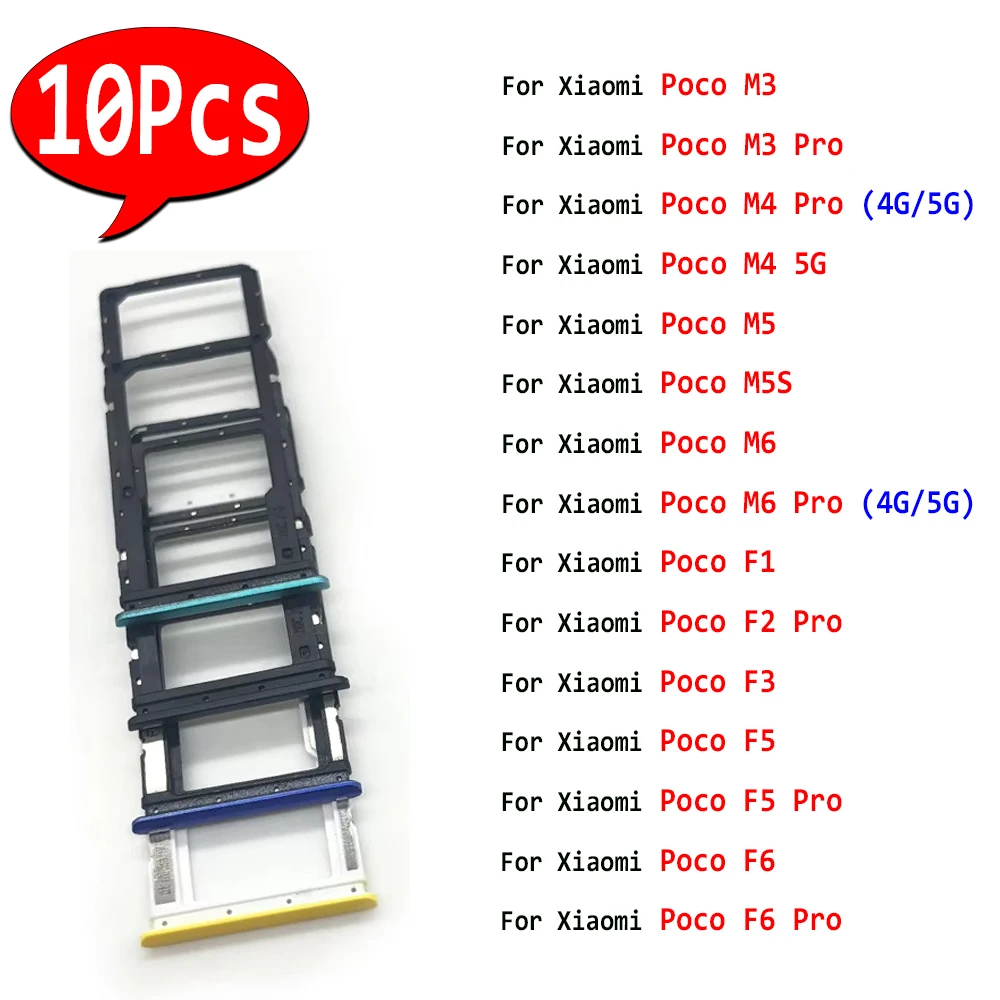 

10 шт., держатель SIM-карты, лоток для чипа, слот для ящика, адаптер, гнездо для Xiaomi Poco M3 M4 M6 Pro 4G 5G M5 M5S F1 F2 Pro F3 F5 F6