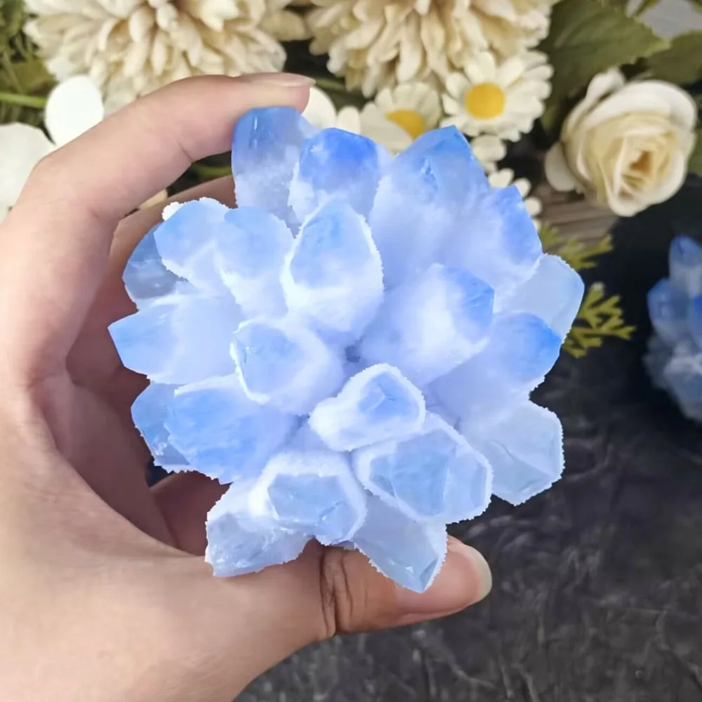 Stunning Blue Quartz Crystal Cluster, Artificial Mineral Specimen, Home Decor, Ideal Gift for Graduation, Mother's Day, Energy