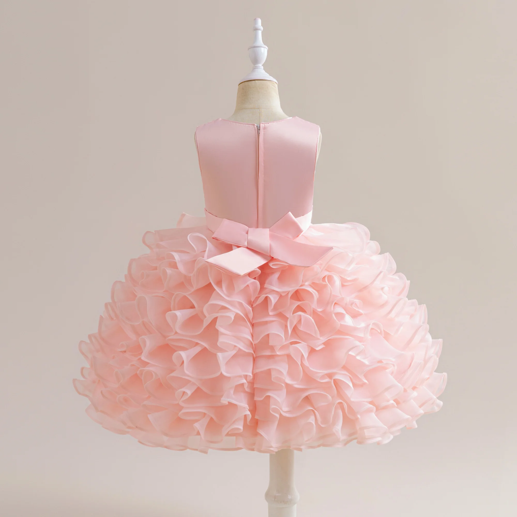 Puffy Tulle Princess Girls Dresses Love Embroidery Pink Layered Party Kids Dress for Girls Elegant Wedding Flower Girl Ball Gown