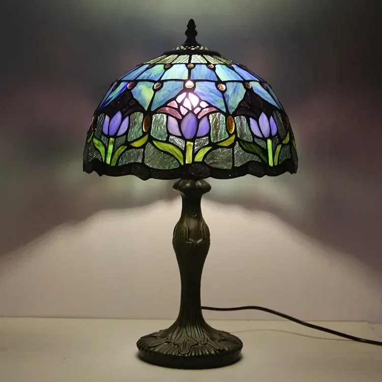 12 Inch 30cm Retro Manual Stained Glass Lampshade Tiffany Table Lamp Lamparas De Mesa Para El Dormitorio