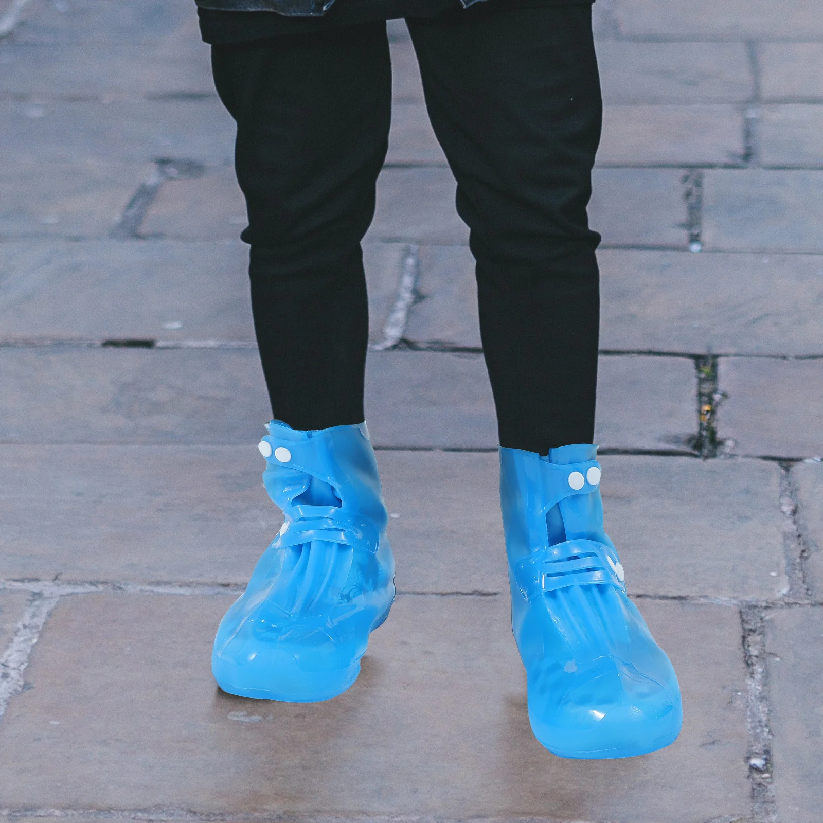 1 زوج أغطية الحذاء عدم الانزلاق مقاوم للماء سميكة بولي كلوريد الفينيل حامي للاستخدام في الهواء الطلق المطر الثلوج زر تصميم المضادة للانزلاق وحيد #3