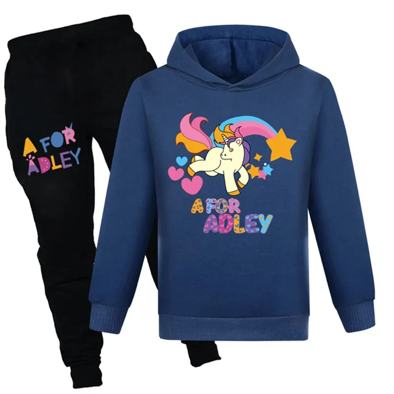 2024 Boys and Girls A FOR ADLEY Cartoon Clothing Set Children's Cotton Long sleeved T-shirt+Pants Set Children's Sportswear