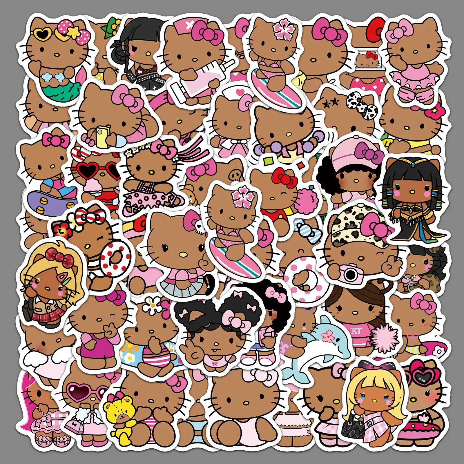 

New Personality Dark Skin HelloKitty Stickers Cute Sanrio Kt Cat Stationery Computer Hand Account Decoration Stickers