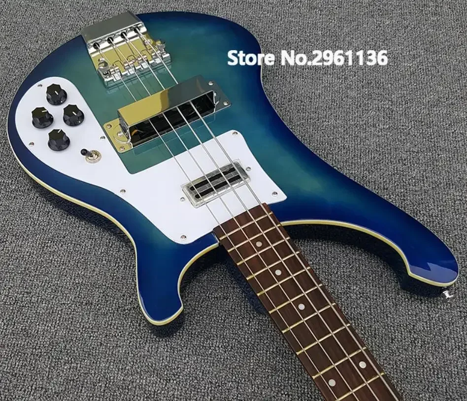 

Cuom 4 Strings Blue Bur 4003 Electric Bass Guitar Chrome Hardware, Triangle MOP Fingerboard Inlay, Top Selling