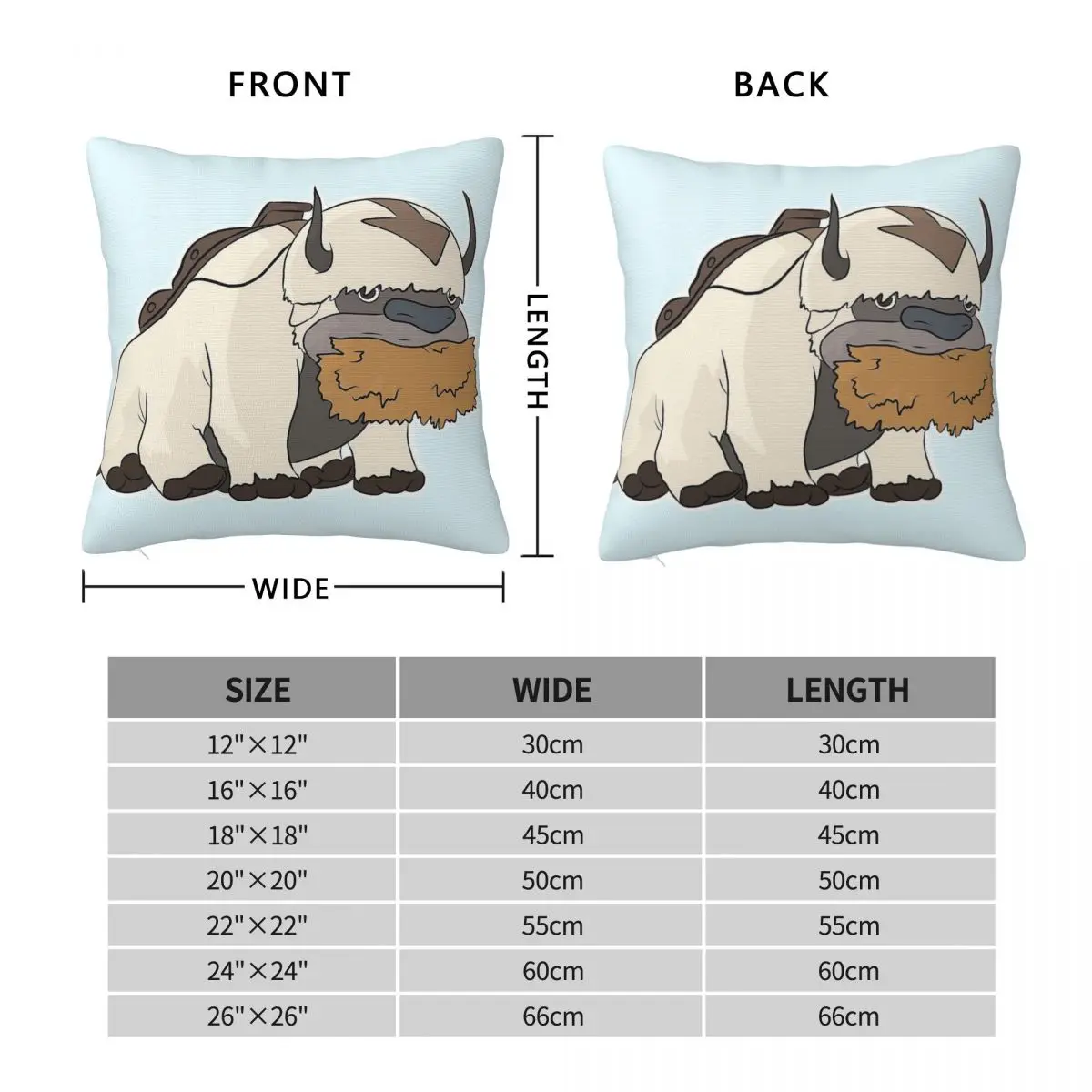 Appa Avatar The Last Airbender Pillowcase Polyester Linen Velvet Creative Zip Decorative Room Cushion Cover