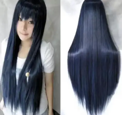 Women’s 80cm Long Dark Blue Straight Cosplay Costume Anime Hair Party Full Wigs