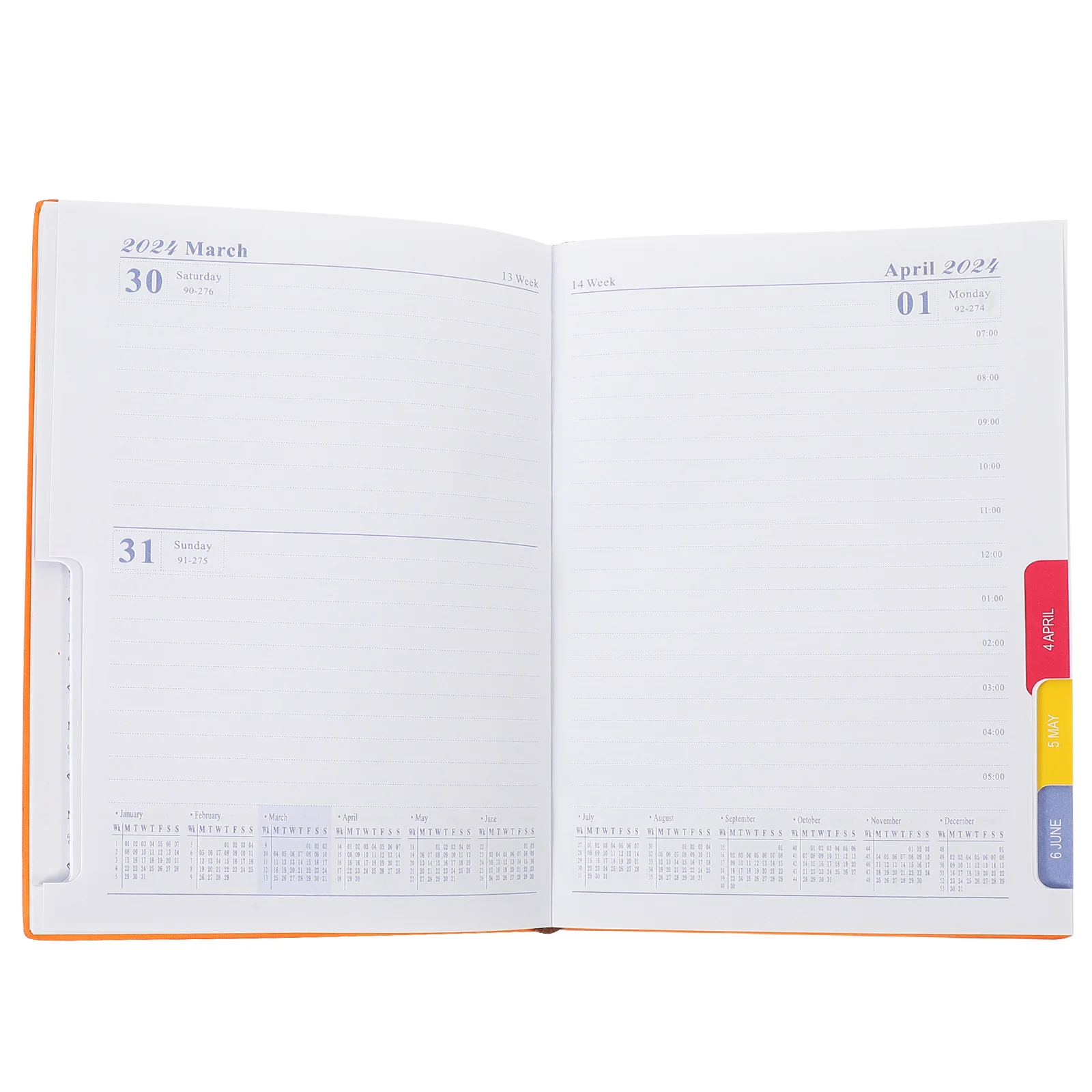 2024 Agenda Book Portable Planner Date Notepad Study 2023-2024 Orange Academic Year Calendar Pu Daily Yearly Homeschool