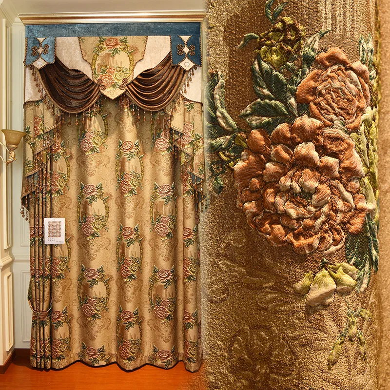 

European Luxury Window Curtains for Living Room Home Villa High-end High-precision 4D Large Relief Jacquard Partition Bedroom