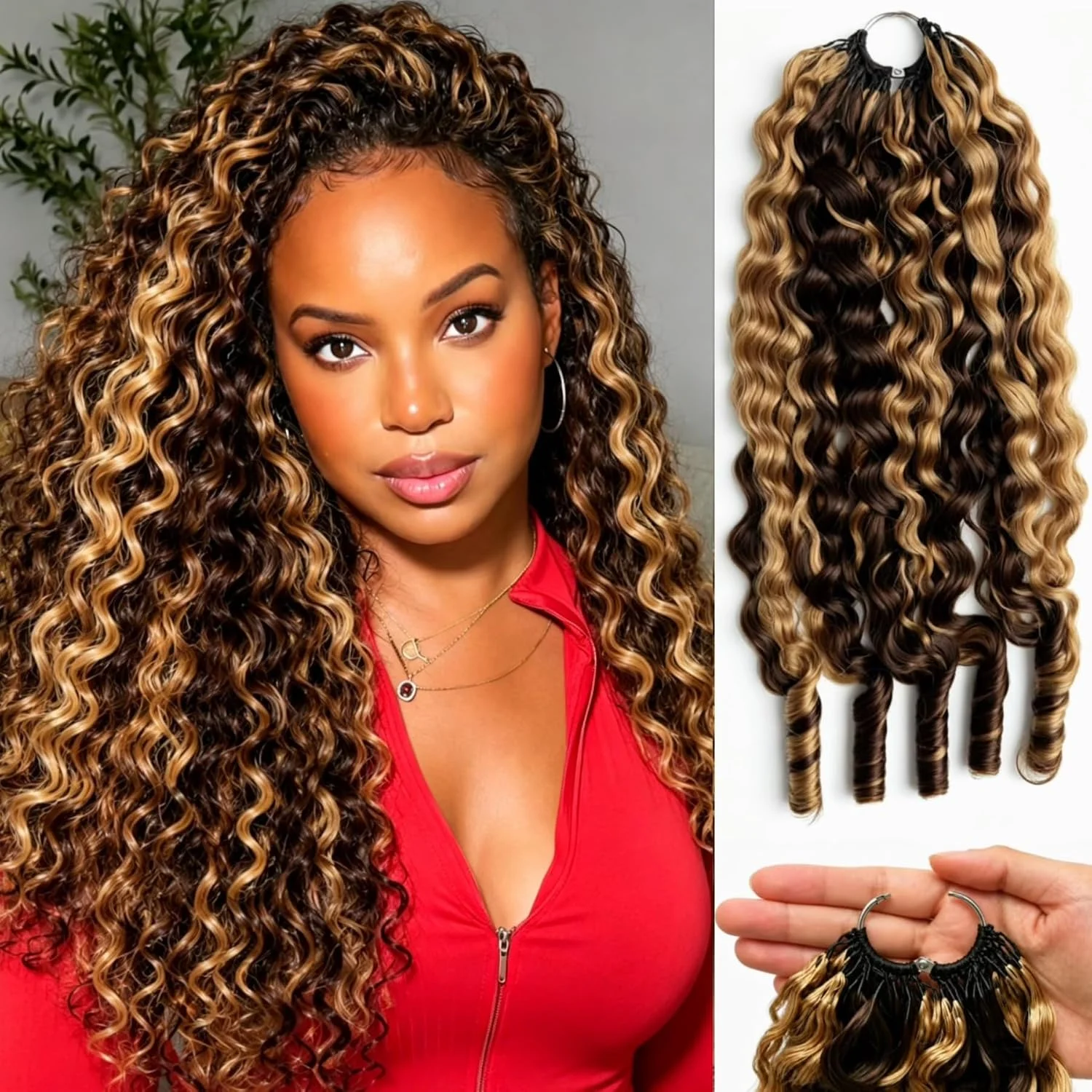 Bling Hair 4/27 Highlight Color Burmese Curly Feather Crochet Human Hair Extensions 50g Pre-Separated Invisible Miracle Knots Feather Crochet Human Hair Extensions For Women