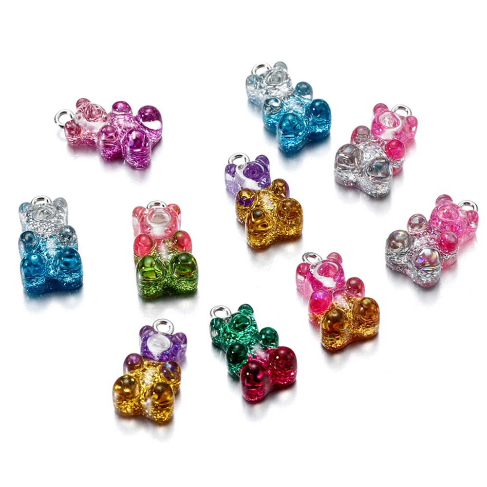 10Pcs Gradient Cute Resin Bear Pendants Charms for DIY Necklace Bracelet Earrings Pendant Jewelry Findings Making Accessories