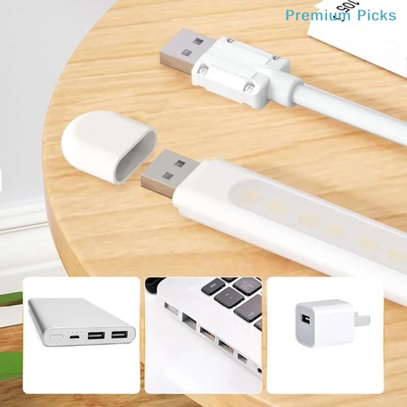 Mini USB LED Night Light 8LEDs Book Lamp Extension Pole Plug Adapter For Reading Notebook Power Bank Type-C And USB Interfaces