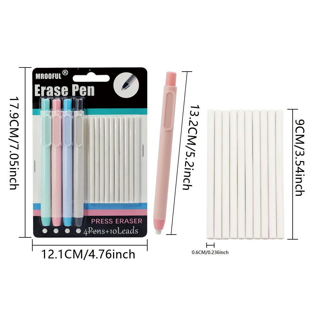 Eraser Pen Card Set Creative Pen Shape Press Type Pencil Eraser with Replaceable Core Sketching Painting Writing Erase Supplies view 2