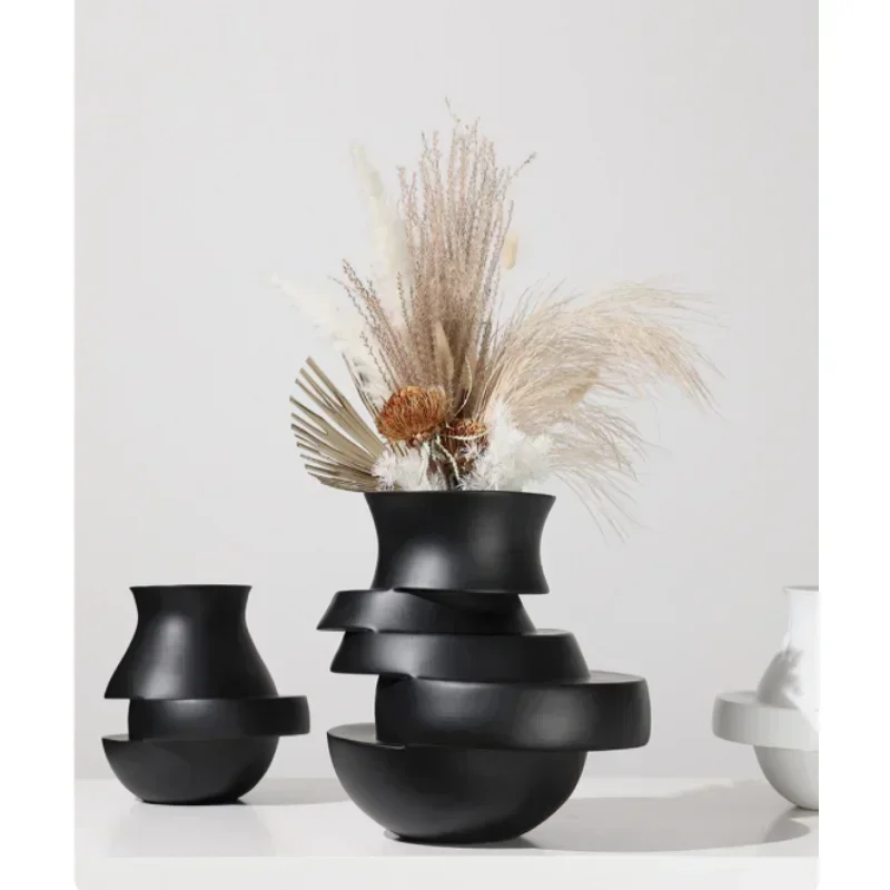 Abstract Geometry Black and White Laminated Vases Resin Vases Art Decoration Flower Arrangement Accessories Home Decoration