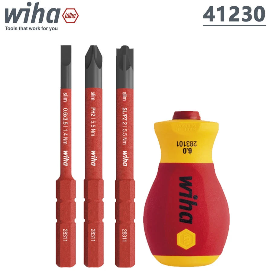 WIHA 41230 4 pcs 1000V Insulated Screwdriver Set Short Shank Screwdrivers Screwdriver Bit Holder Set Electrician Tool