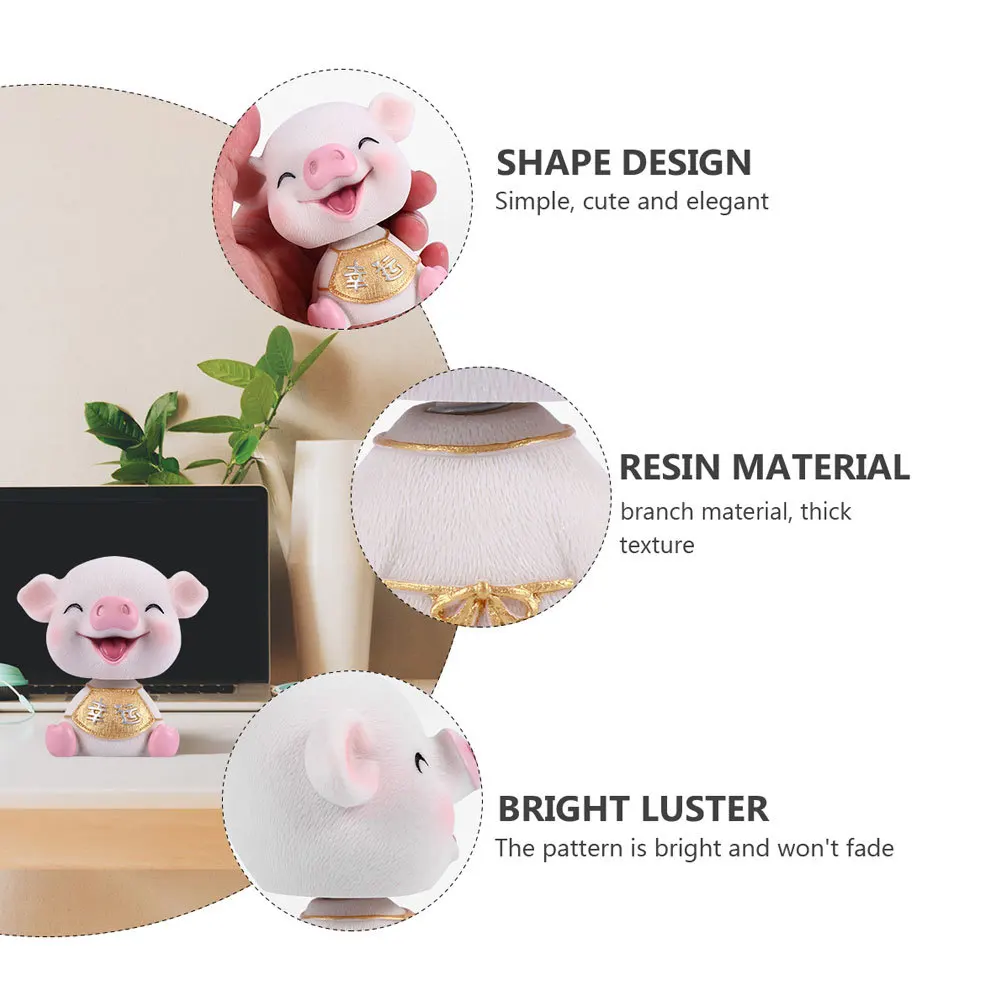 

1Pcs Shaking Head Pig Car Dashboard Decor Resin Ornament Car Interior Mini Decoration Vehicle Desk Accessories