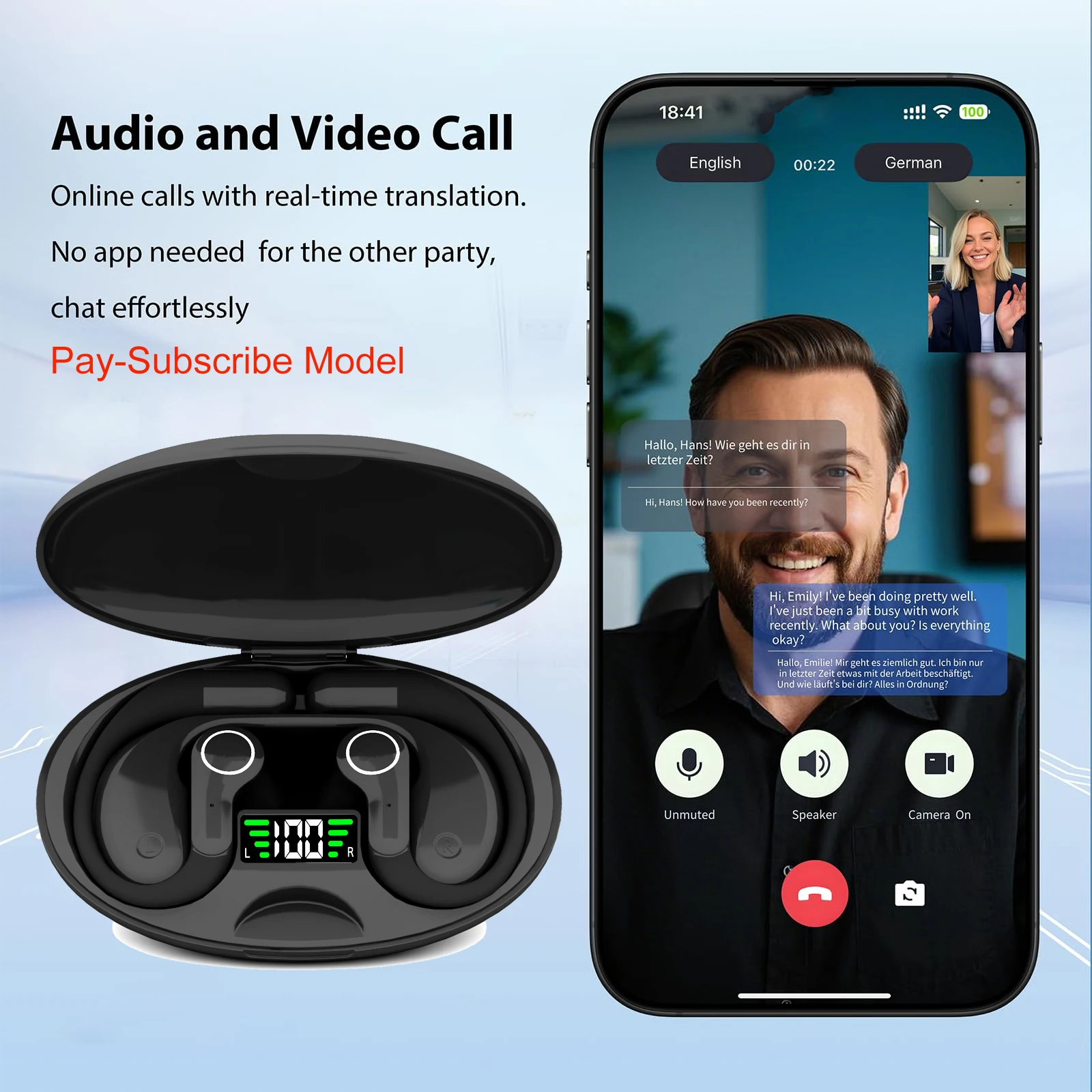 

Overseas Intelligent Translation Earphones M16Wireless Bluetooth Earphones Noise Reduction Ear Hanging Running Sports Translator