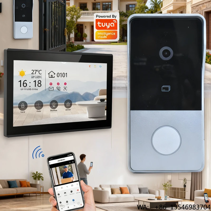 Hiwink 2K Ultra HD IP Video Intercom System Face & Palm Recognition Smart Doorbell with Indoor Monitor&Camera Linkage for Villa