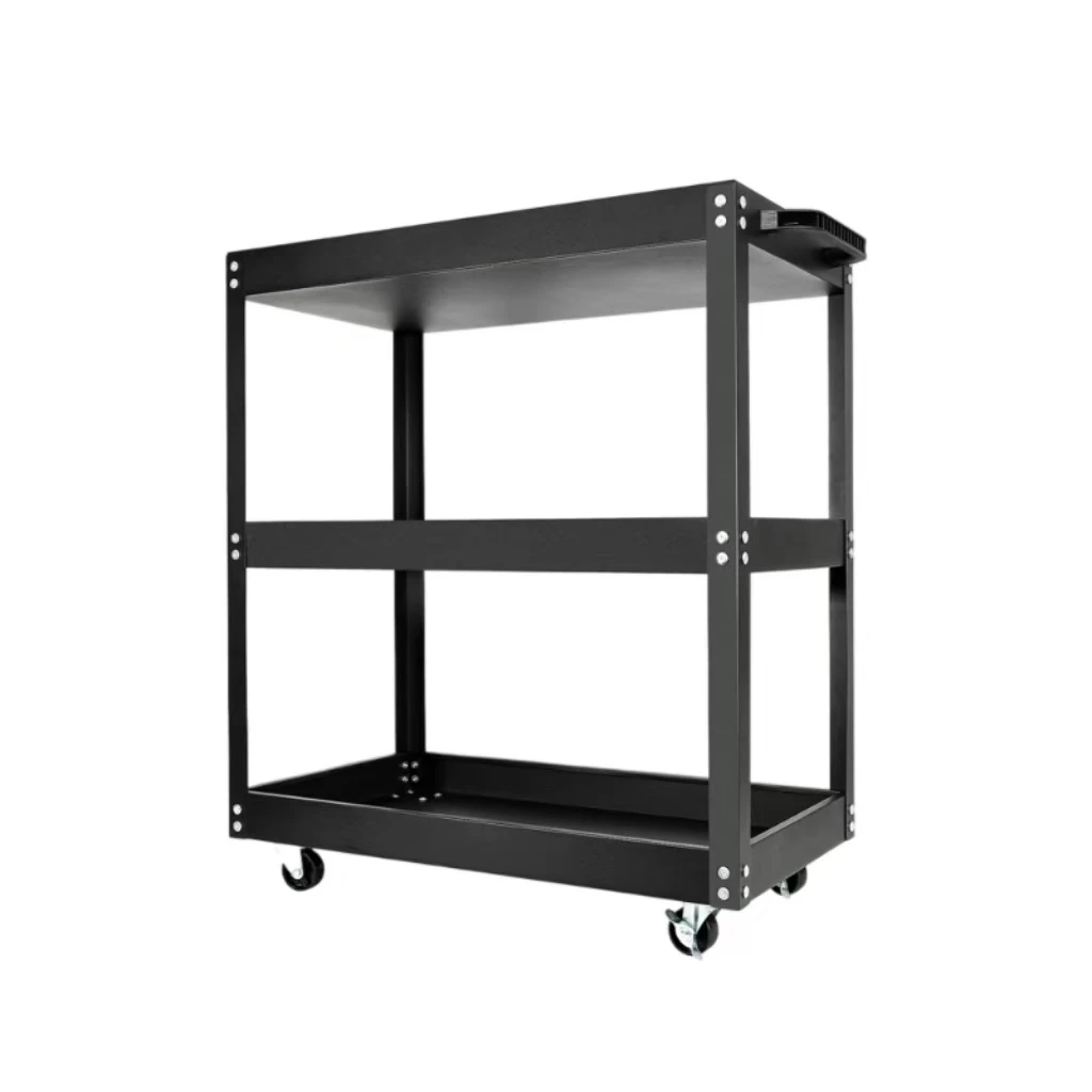 Automotive 3-Tier Tool Cart with Curved Handle Metal Reinforced-Edge Repair Tool Cart