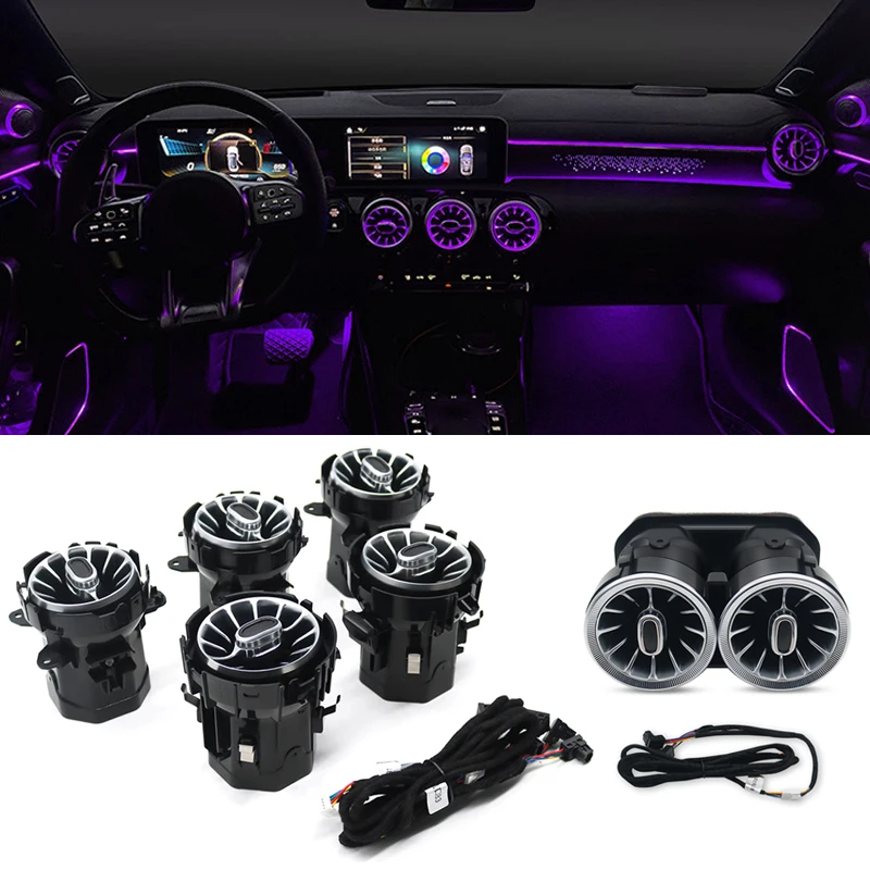 Car Accessories LED Dashboard AC Condition Air Vent Outlet Turbine Trim For Mercedes Benz A CLA Class W177 W118 2019-2020