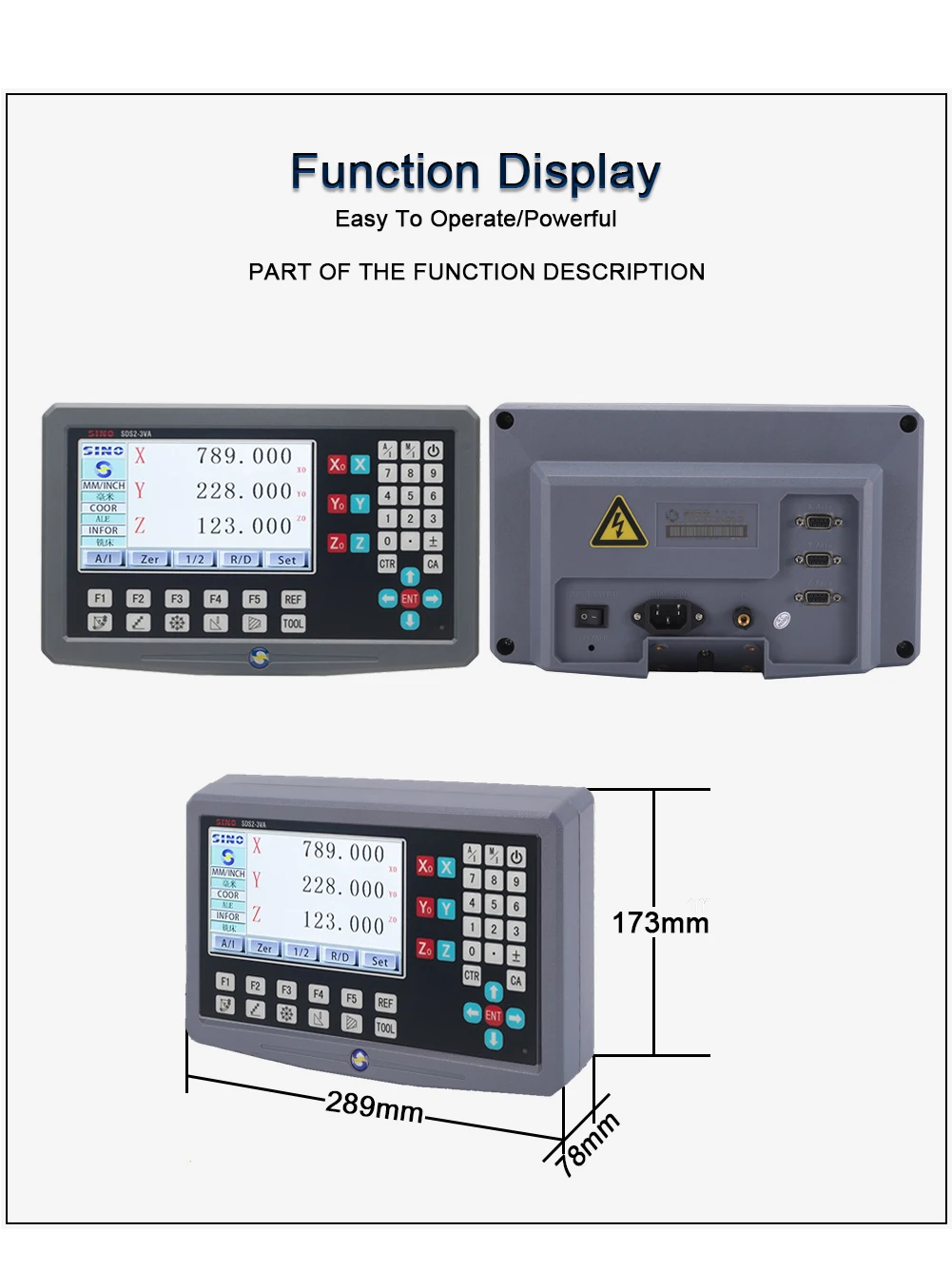 SINO 3 Axis Digital Readout Display Sets DRO with 3pcs Greating Glass Linear Scales Ruler Encoder Sensor for Milling Lathe