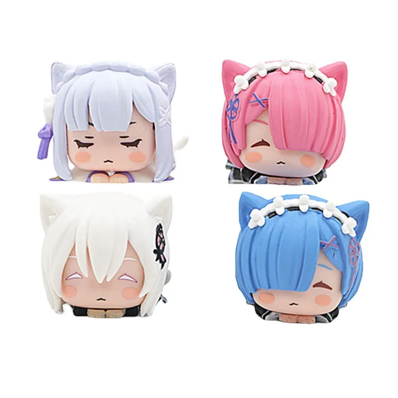 4CM Anime Re:Zero kara Hajimeru Isekai Seikatsu Kawaii Rem Emilia Ram Cute Cat Ears Lying Model Action Figure Toys PVC Doll