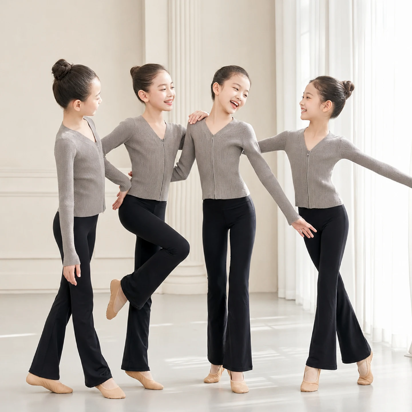 女の子用バレエダンス衣装-ブラックセータージャケット-ツーピースセット-子供用冬用練習着-ステージパフォーマンスユニフォーム