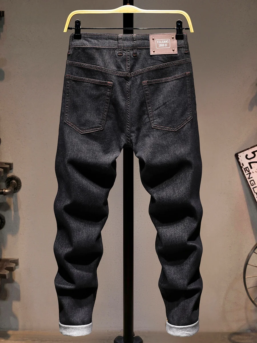 

Мужские джинсы Slim Fit со средней посадкой, из хлопкового стрейч-денима, дышащие, тонкие, в городском стиле, летние, с эффектом stonewash, узкие прямые штанины