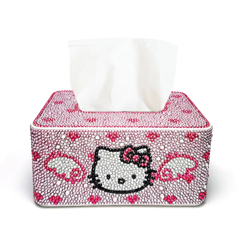 

Sanrio Kawaii Hello Kitty Diamond Drawing Tissue Box Anime Cartoon DIY Large Capacity Portable Car Tissue Box Paper Drawing Box