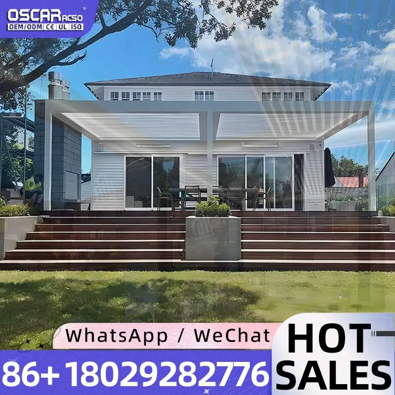 

Smart Automatic Aluminum Louvered Gazebo Motorized Bioclimatic Pergola Rain Sensing Outdoor Living in Backyard Terrace Garden p