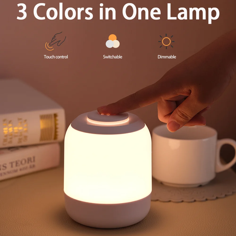 LED Night Light Touch Lamp Table Lamp Bedside Lamp Bedroom Lamp with Touch Sensor Portable USB LED Desk Lamp Light for Kids Gift