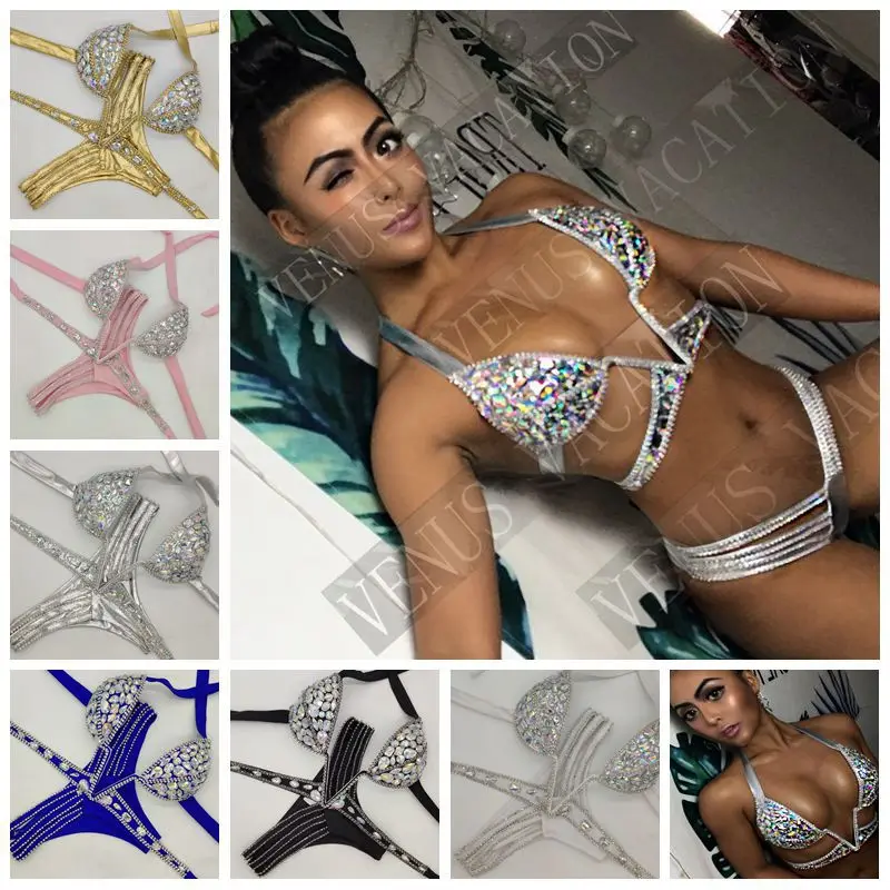 

Diamond Chain Bikini Bikini, V-Neck Tie Off Waist Three Point Swimwear Two Piece Set of Shiny Night Club Performance Clothing