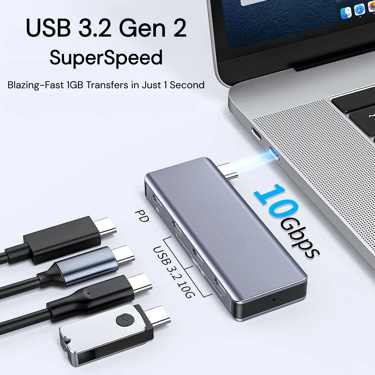USB C Hub 4 Port 3.2 Gen 2 10Gbps PD 100W Type C Splitter Fast Charging 4 in 1 Adapter USB Extension for MacBook Pro Laptop iPad