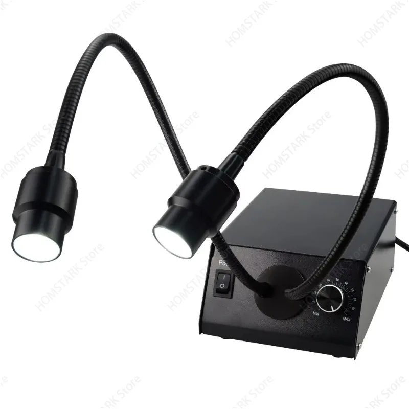 100V‑240V Cold LED Double Gooseneck Lamp, Brightness Adjustable Dimmable Microscope Illuminator Light